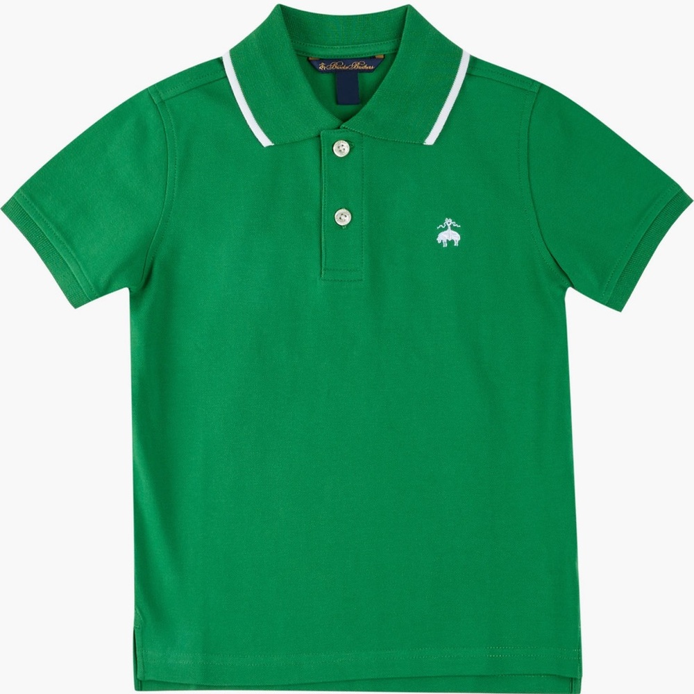 🔥🔥Brooks Brothers Kid’s Tipped Stretched Cotton Pique Green Polo Shirt
